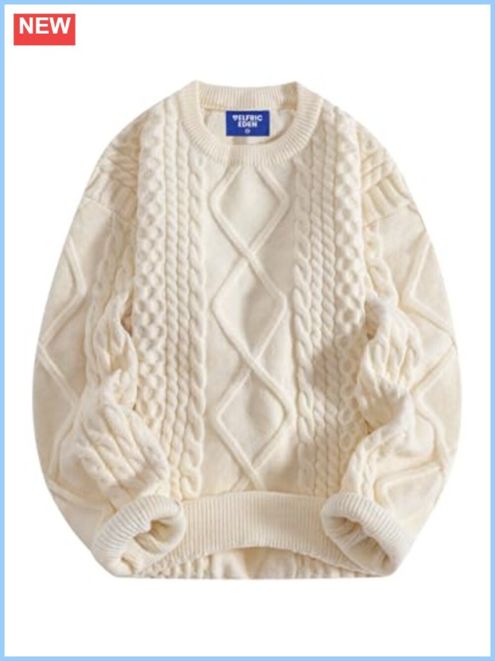 Oversized Knit Sweater Vintage Pullover Crewneck Woven Long Sleeve